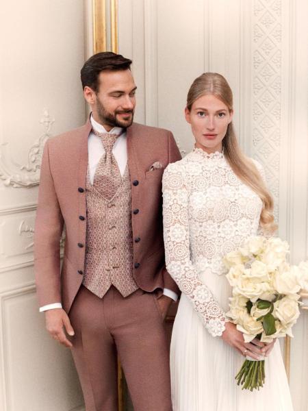 Costume mariage col officier Tziacco terracotta
