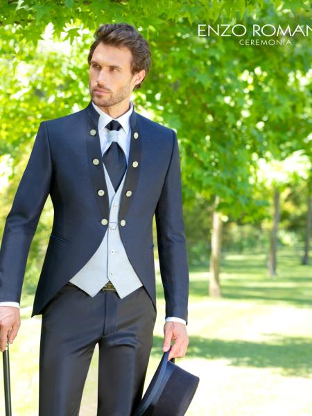 Costume de mariage col officier Enzo Romano bleu marine
