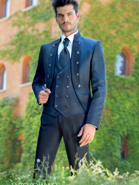 Costume de mariage col officier Enzo romano vert