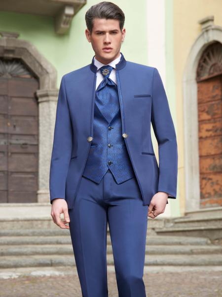 Costume de mariage col officier bleu CARACAS EMPIRE DU MARIÉ