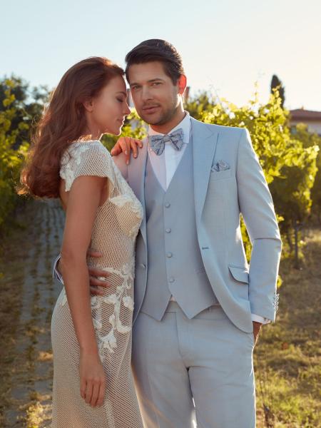 Costume de mariage champêtre bleu ciel