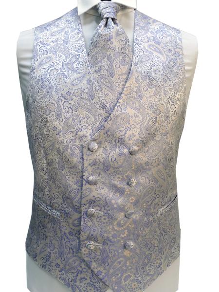 Gilet de mariage croisé Digel bleu et doré