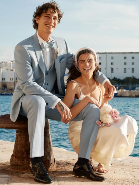 Costume de mariage 2 pièces bleu ciel Digel