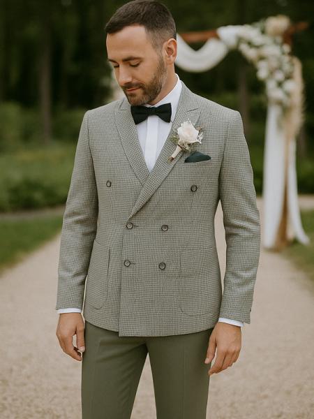 Costume veste croisé 2 pièces vert pour mariage