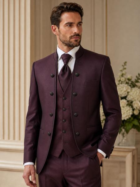Costume de mariage homme bordeaux Tziacco by Wilvorst à col officier