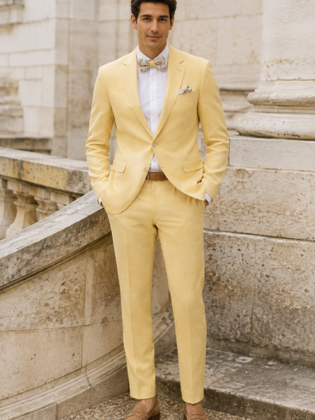Costume de mariage homme jaune DIGEL Flexo Athletic Fit 2 pièces.