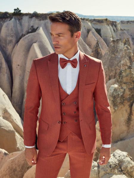 Costume de mariage homme terracotta Adimo avec gilet croisé
