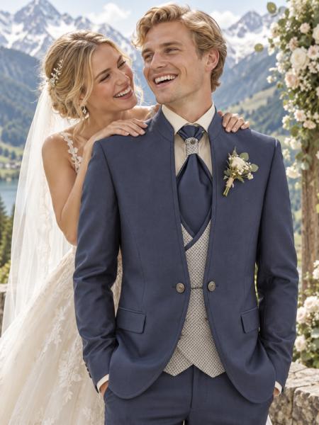 Costume de mariage bleu ardoise Lino Clemente à col officier