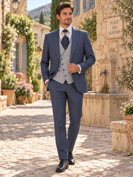 Costume de mariage bleu ardoise Lino Clemente 5 pièces