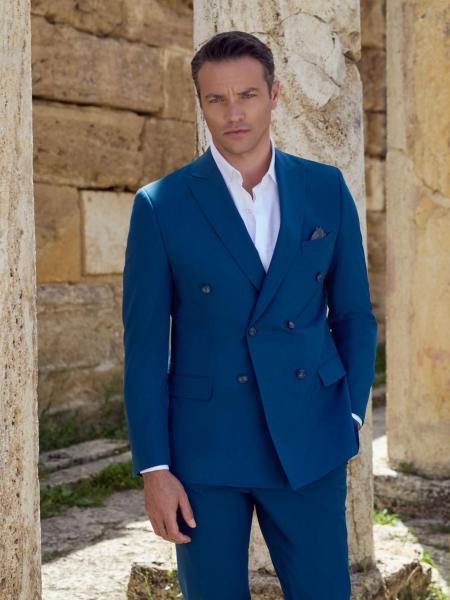 Costume de mariage bleu croisé BRUNO Adimo