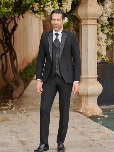 Costume de mariage BERLIN noir à col amovible – L’Empire du Marié