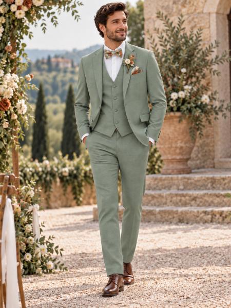 Costume de mariage homme vert sauge DIGEL 2 pièces avec gilet assorti