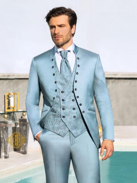 Costume de mariage PALAZZO bleu glacier 4 pièces