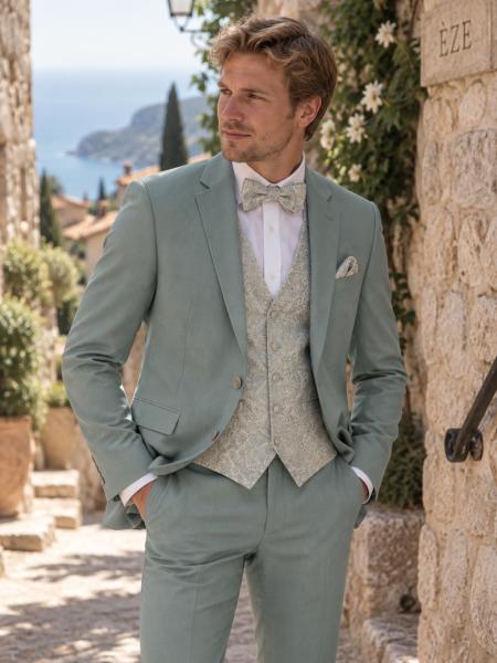 Costume de mariage vert bleuté clair DIGEL 100 % laine