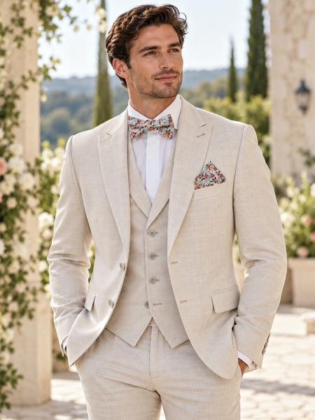 Costume de mariage WILVORST beige clair Prince-de-Galles 3 pièces