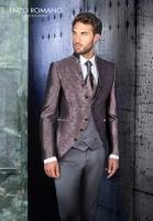 Costume de mariage col mao bordeaux et gris ENZO ROMANO