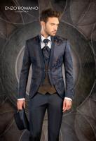 Costume de mariage col mao bleu et marron ENZO ROMANO