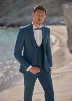 Costume de mariage Empire du marié bleu canard 4 pièces