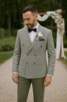 Costume veste croisé 2 pièces vert pour mariage