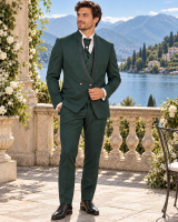 Costume de mariage vert Enzo Romano à col officier croisé