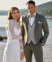 Costume de mariage PÉKIN vert kaki ADIMO avec gilet réversible