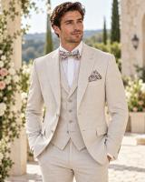 Costume de mariage WILVORST beige clair Prince-de-Galles 3 pièces