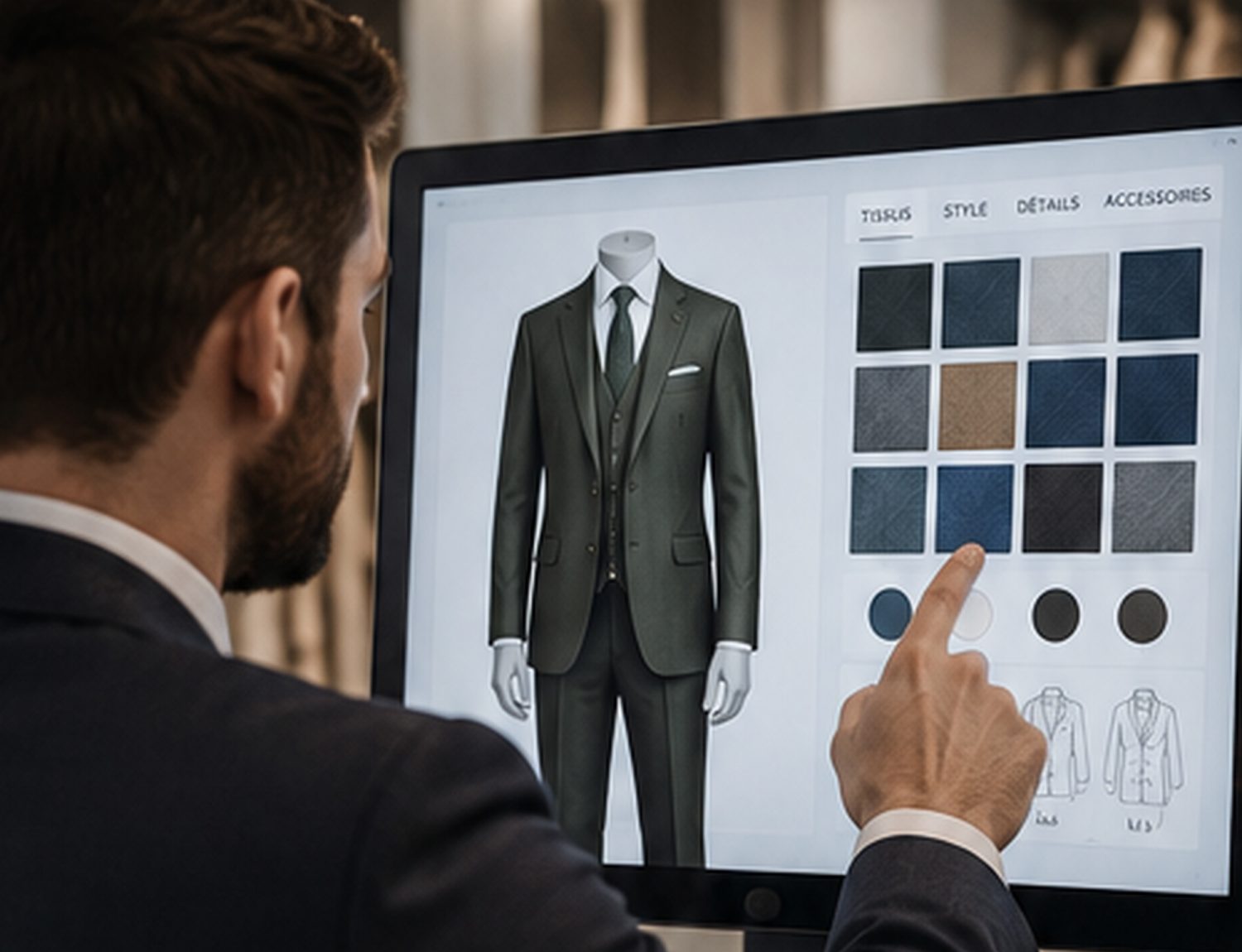 Conseiller STILBO présentant l’outil de visualisation Suit Mesure dans l’espace sur-mesure de Toulouse